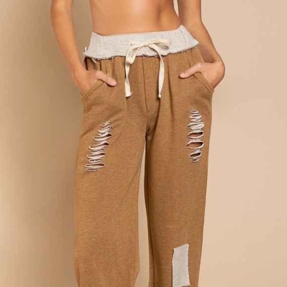 Distressed Joggers Double Latte - Picture 1 of 7